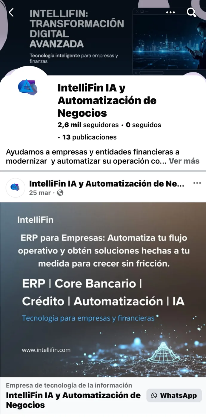 Perfil de IntelliFin en Facebook